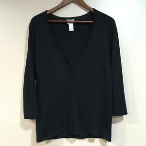 💚 5/$25 Chicos Womens S 1 V Neck 3/4 Sleeve Button Cardigan Black Lightweight